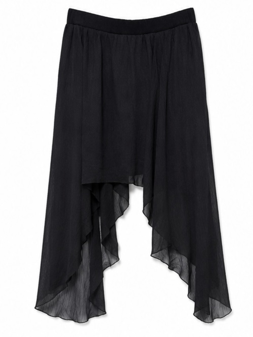 Y2K Royal Love Black Asymmetrical Handkerchief Hem Chiffon Skirt | Size Large